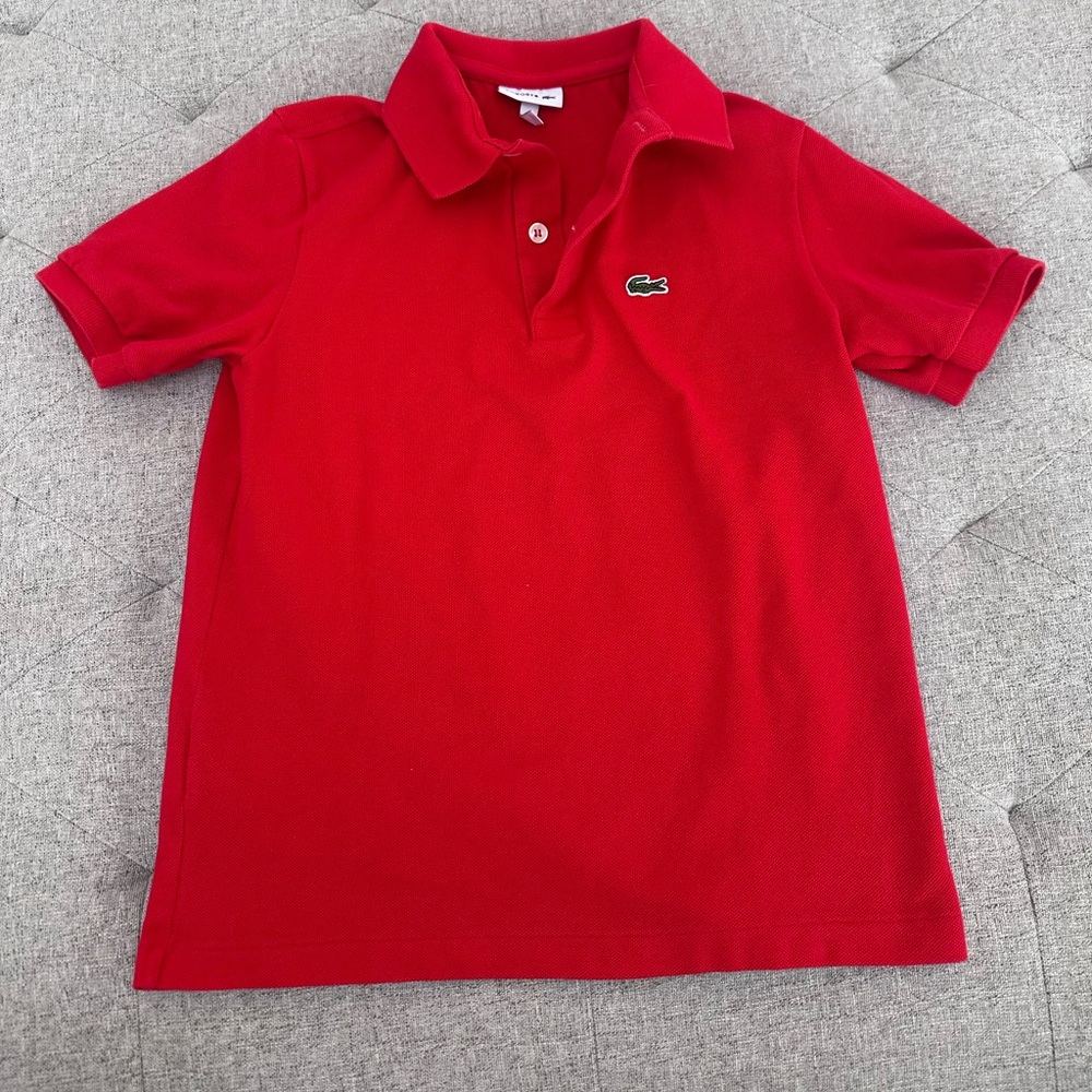 EUC BOYS LACOSTE PETIT PIQUE solid red polo shirt alligator shirt SIZE 12